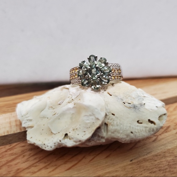 Prasiolite & Yellow Topaz 925 Sterling Silver Ring Size 8 - Picture 4 of 16